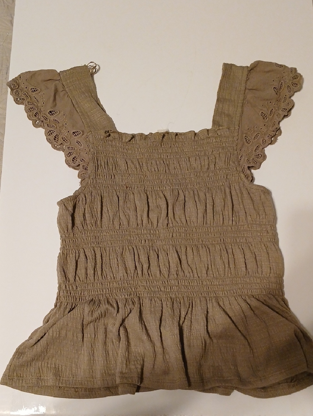 meraki Taupe Smocked Tank Top with Eyelet Straps